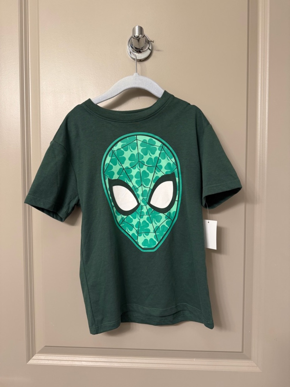 Target Boys Green Short Sleeve Tee with Shamrock Spider Mask Graphic